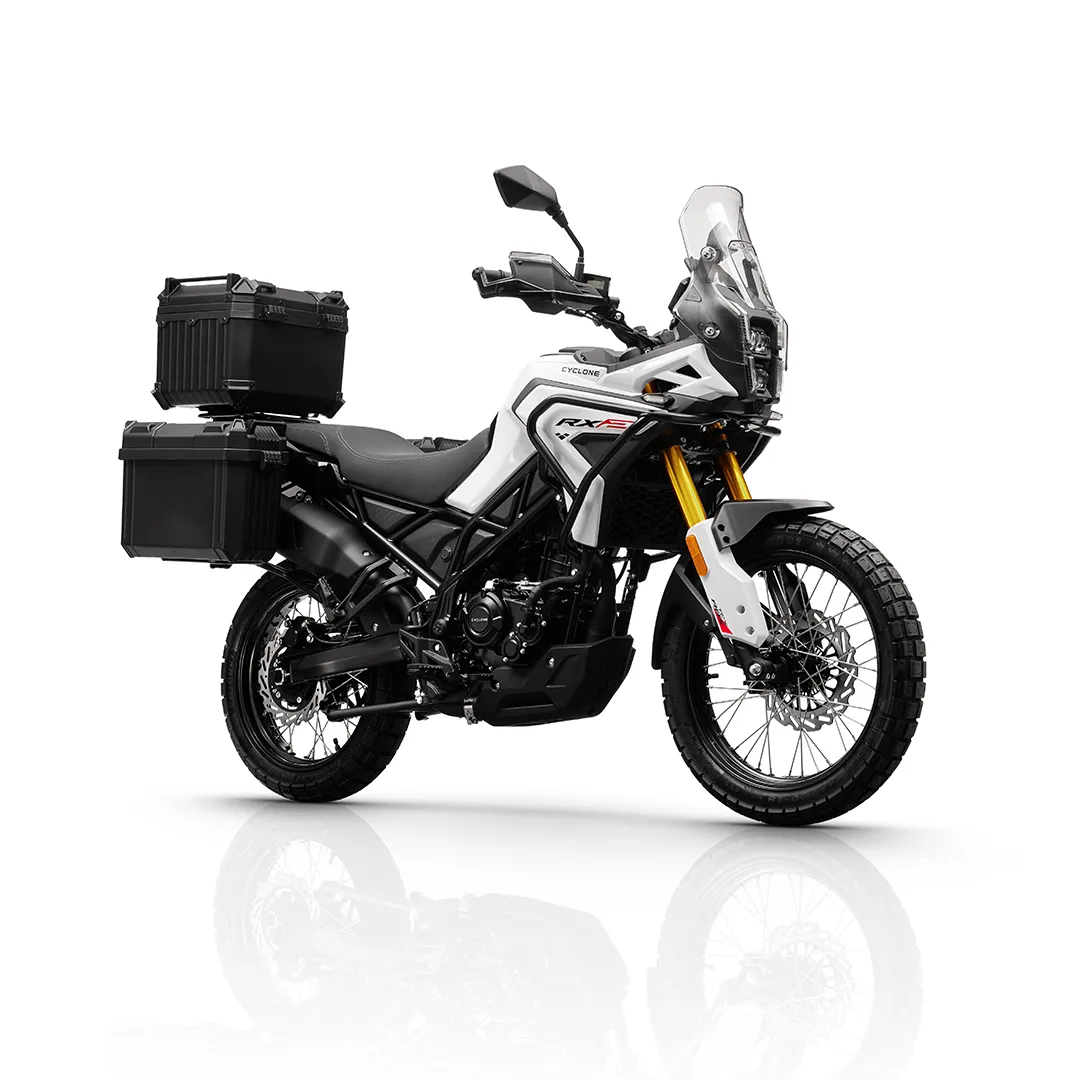 Lexmoto RX2 125 E55 in white with full luggage set fitted